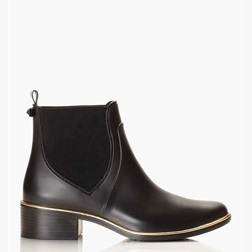$150 Kate Spade Sedgewick Black Rubber Waterproof Ankle Chelsea Rain Boots Sz 11